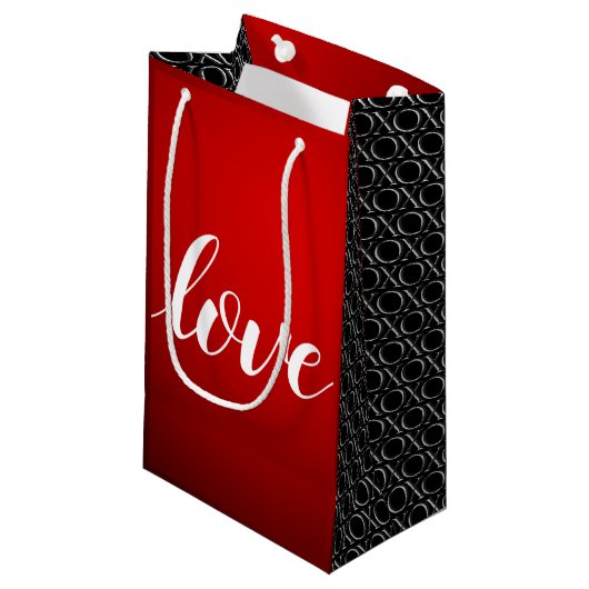 Rode zwarte gradiënt in reliëfdruk XOXO handgeschr Klein Cadeauzakje (Voorkant Gekanteld)