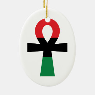 Rode, Zwarte & Groene Ankh Keramisch Ornament