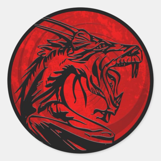 Rode zwarte grunge draak ronde stickers (Voorkant)