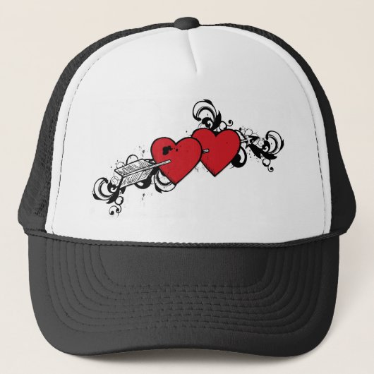 Rode zwarte grunge harten tattoo stijl pet (Voorkant)