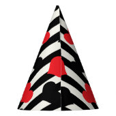 Rode zwarte harten op zwarte witte strepen feesthoedjes (Achterkant)