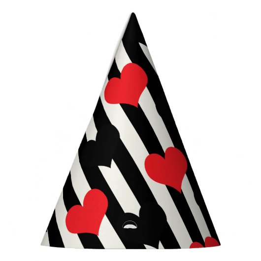 Rode zwarte harten op zwarte witte strepen feesthoedjes (Links)