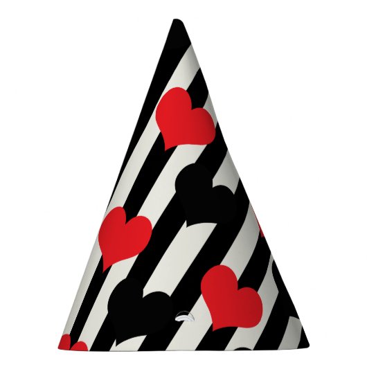 Rode zwarte harten op zwarte witte strepen feesthoedjes (Rechts)