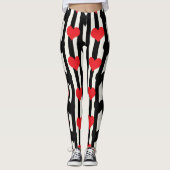 Rode zwarte harten op zwarte witte strepen leggings (Voorkant)