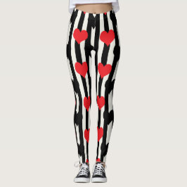 Rode zwarte harten op zwarte witte strepen leggings