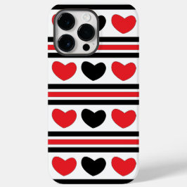 Rode Zwarte Harten Strepen Patroon Valentijnsdag Case-Mate iPhone 14 Pro Max Hoesje