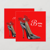 Rode Zwarte Hoge Hak Sandaal Verjaardagsfeest Uitn Kaart (Voorkant / Achterkant)