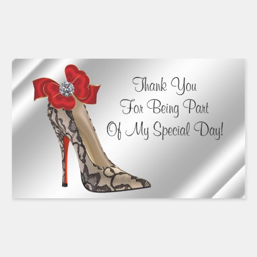 Rode Zwarte hoge Hak Schoen Feest Favor Stickers (Voorkant)