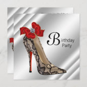 Rode zwarte hoge hak schoen verjaardagsfeestje kaart (Voorkant / Achterkant)