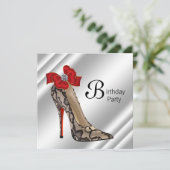 Rode zwarte hoge hak schoen verjaardagsfeestje kaart (Staand voorkant)