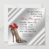 Rode zwarte hoge hak schoen verjaardagsfeestje kaart (Achterkant)