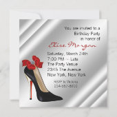 Rode zwarte hoge hak schoen verjaardagsfeestje kaart (Achterkant)