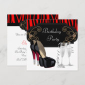 Rode Zwarte Hoge Hak Schoenen Verjaardagsfeest Kaart (Voorkant / Achterkant)