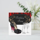 Rode Zwarte Hoge Hak Schoenen Verjaardagsfeest Kaart (Staand voorkant)