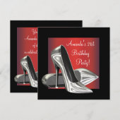 Rode zwarte hoge hakken vrouwen 21e verjaardag kaart (Voorkant / Achterkant)