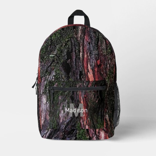 Rode zwarte houten schors aangepaste Monogram naam Bedrukte Rugzak (Voorkant)