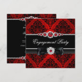 Rode & Zwarte Juweel Damast Verlovingsfeest Uitnod Kaart (Voorkant / Achterkant)