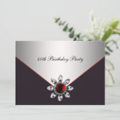 Rode zwarte juweel vrouwen 40ste verjaardagsfeest kaart (Staand voorkant)