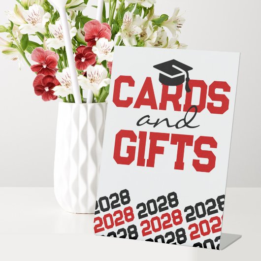 Rode & Zwarte Kaarten & Geschenken Afstuderen Tafe Reclamebord Met Voetstuk