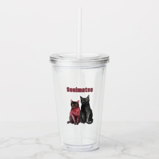 Rode Zwarte Katten Soulmates Acryl Drinkbeker (Voorkant)