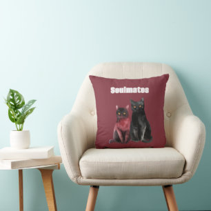 Rode Zwarte Katten Soulmates Kussen