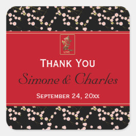 Rode, zwarte kersenbloesem bruiloft gunst Sticker