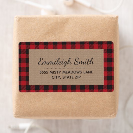 Rode Zwarte Kerst Buffalo Plaid Kraft Etiket (Insitu)