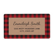 Rode Zwarte Kerst Buffalo Plaid Kraft Etiket (Voorkant)