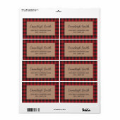 Rode Zwarte Kerst Buffalo Plaid Kraft Etiket (Full Sheet)