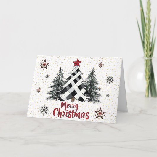 Rode Zwarte Kerstbomen Kerstkaarten Kaart (Voorkant)