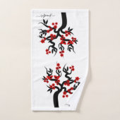 Rode zwarte liefdesvogels sakura cherry tree, bloe bad handdoek (Handdoek)