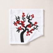 Rode zwarte liefdesvogels sakura cherry tree, bloe bad handdoek (Wasdoekje)