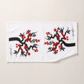 Rode zwarte liefdesvogels sakura cherry tree, bloe bad handdoek (Handdoek)