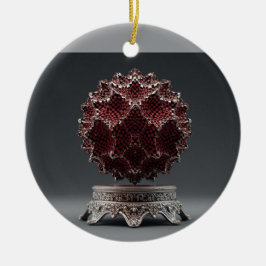 Rode & Zwarte Mandelbrot Bol Op Zilveren Voetstuk Keramisch Ornament