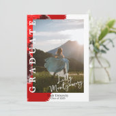 Rode Zwarte Marmeren Foto Afstudeer Uitnodiging (Staand voorkant)