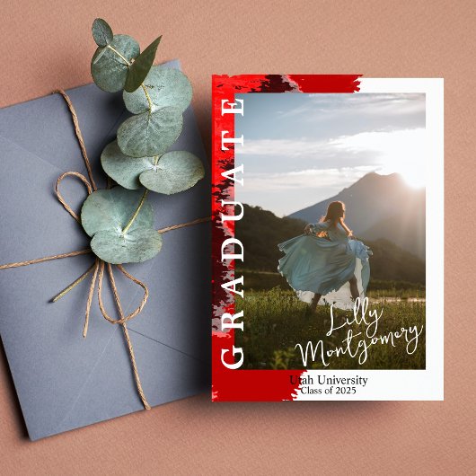 Rode Zwarte Marmeren Foto Afstudeer Uitnodiging