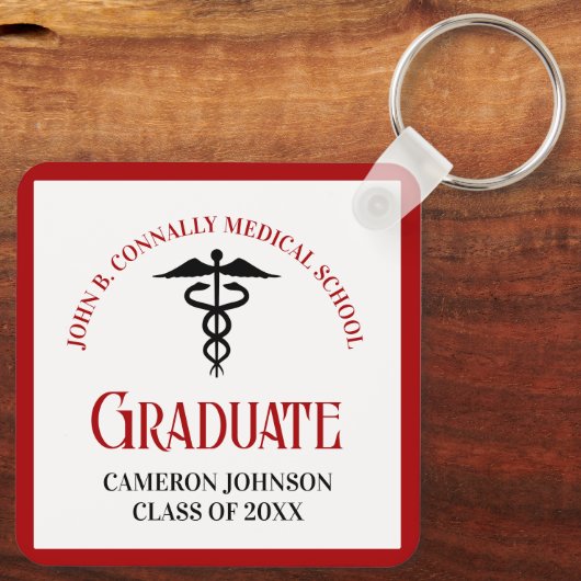 Rode Zwarte Medische School Afstuderen Keepsake Sleutelhanger (Achterkant)