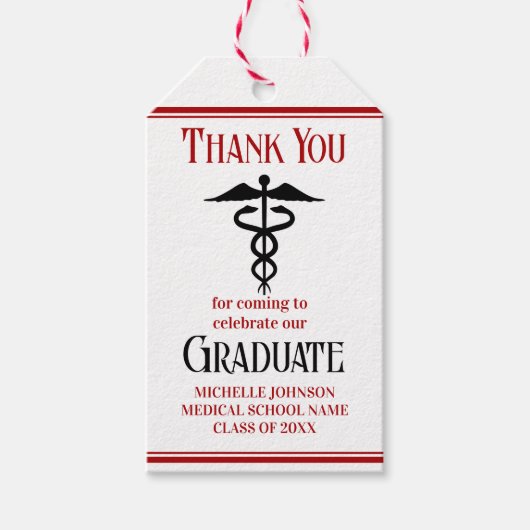 Rode Zwarte Medische School Custom Graduation Part Cadeaulabel (Voorkant)