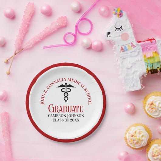 Rode Zwarte Medische School Custom Graduation Part Papieren Bordje (Feest)