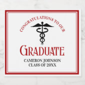 Rode Zwarte Medische School Custom Graduation Part Sparkling Wijnetiket (Enkel label)
