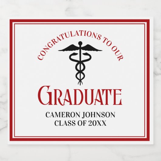 Rode Zwarte Medische School Custom Graduation Part Sparkling Wijnetiket (Enkel label)