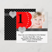 Rode Zwarte Meisjes Foto 1e Verjaardagsfeest Kaart (Voorkant / Achterkant)