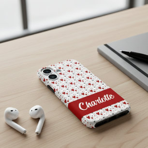 Rode Zwarte Moderne Harten Retro Monogram Naam iPhone 16 Hoesje