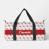 Rode Zwarte Moderne Harten Retro Monogram Naam Plunjezak (Voorkant)