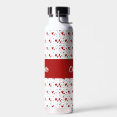 Rode Zwarte Moderne Harten Retro Monogram Naam Waterfles (Links)