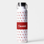 Rode Zwarte Moderne Harten Retro Monogram Naam Waterfles (Voorkant)