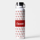 Rode Zwarte Moderne Harten Retro Monogram Naam Waterfles (Achterkant)