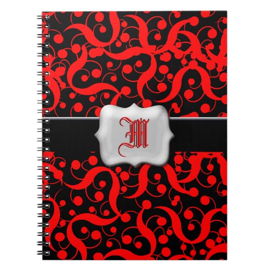 Rode zwarte monogram aanpasbare meisjes notitieboek (Voorkant)