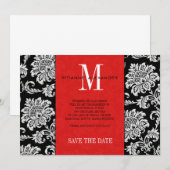 Rode Zwarte Monogram Damast Huwelijk Opslag De Dat Save The Date (Voorkant / Achterkant)