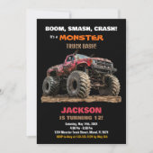 Rode Zwarte Monster Truck Verjaardag Uitnodigingen (Voorkant)